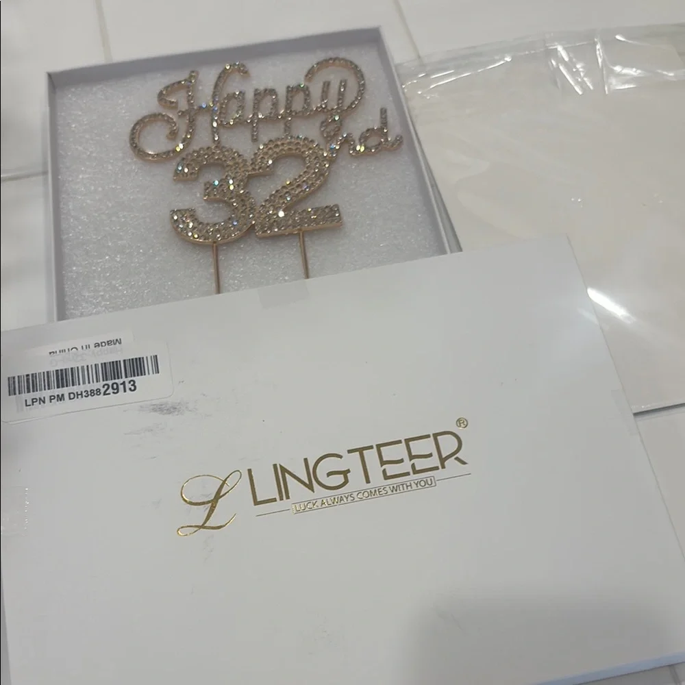 Gold rhinestone 'Happy 32nd' Cake Topper